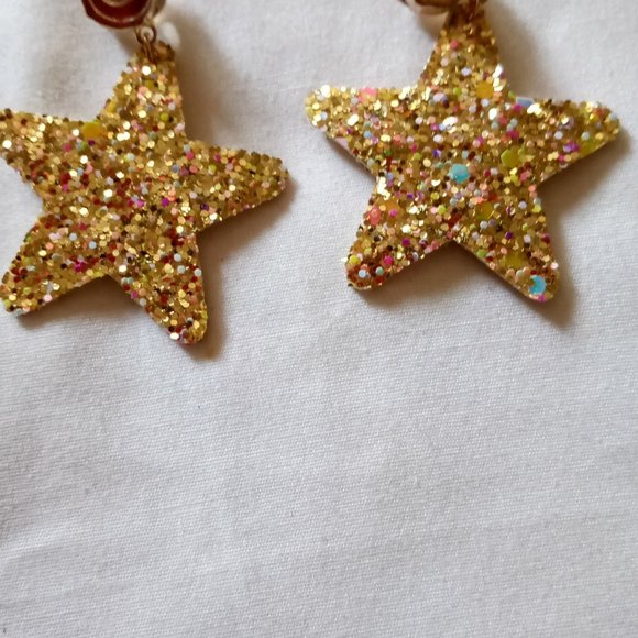 Handmade Jewelry - Star Earrings Felt, Sequin Glitter Pierced Ears